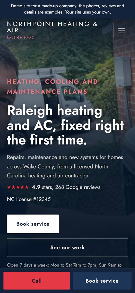 The HVAC demo site on a phone: Northpoint Heating & Air, a made-up company