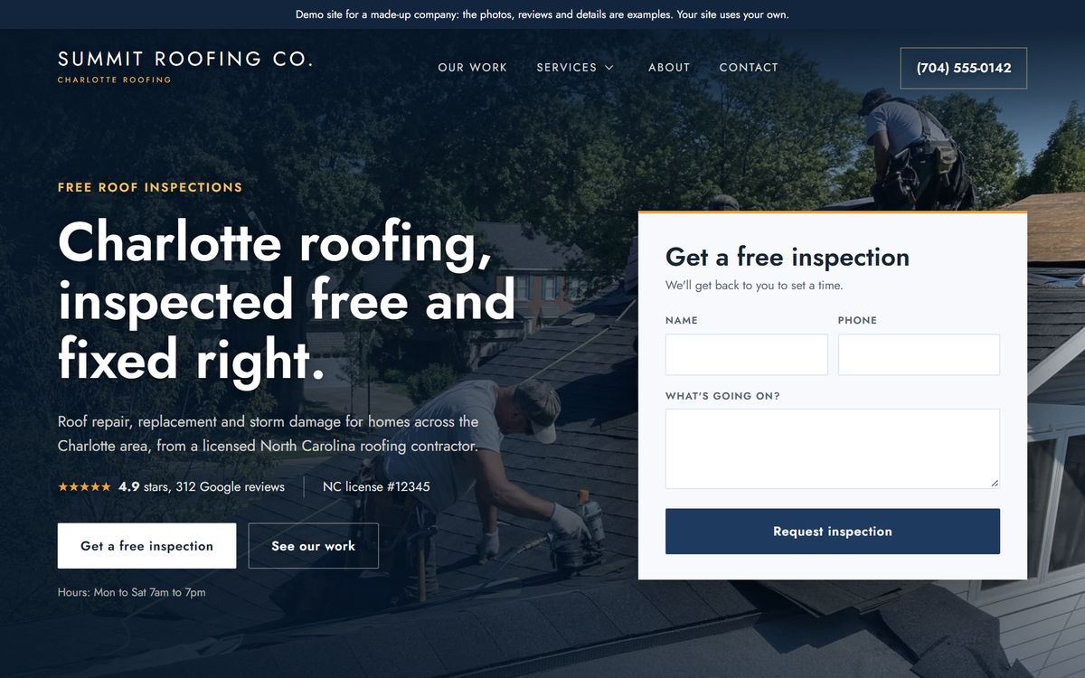 Summit Roofing Co. website on a desktop