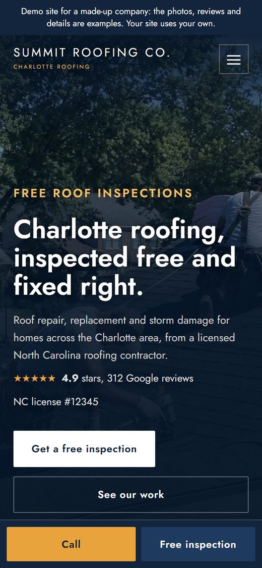 Summit Roofing Co. website on a phone