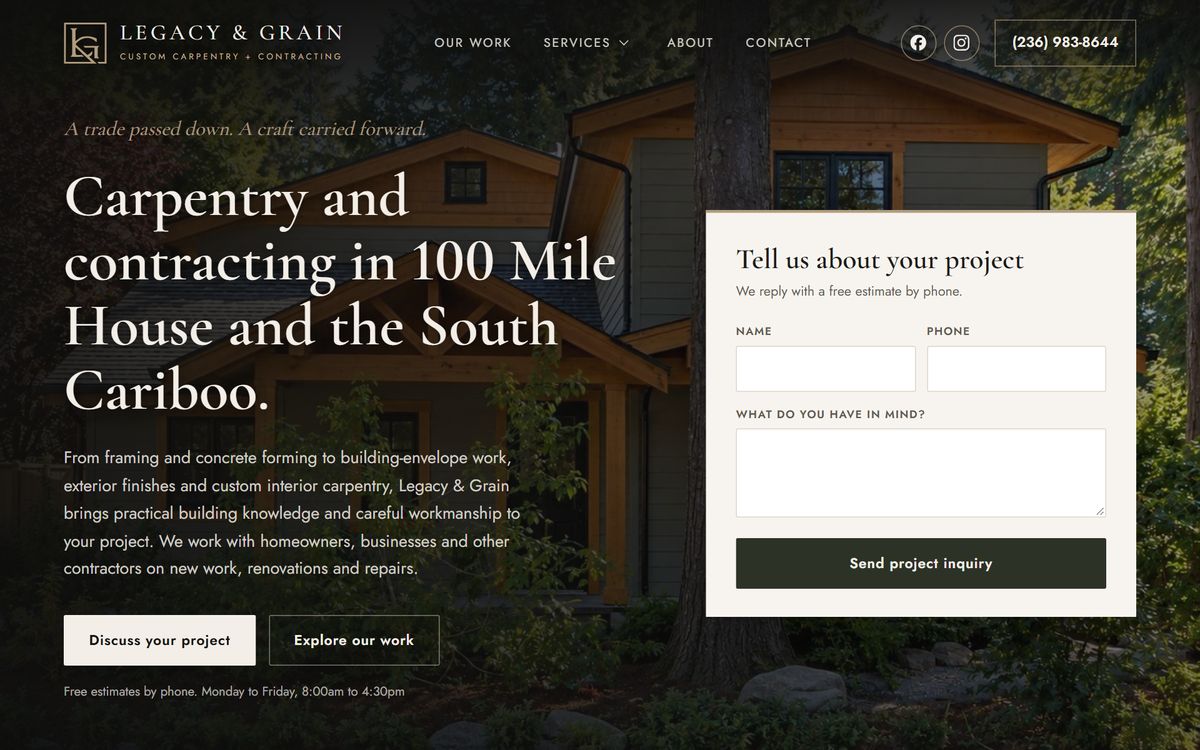 Legacy & Grain website on a desktop